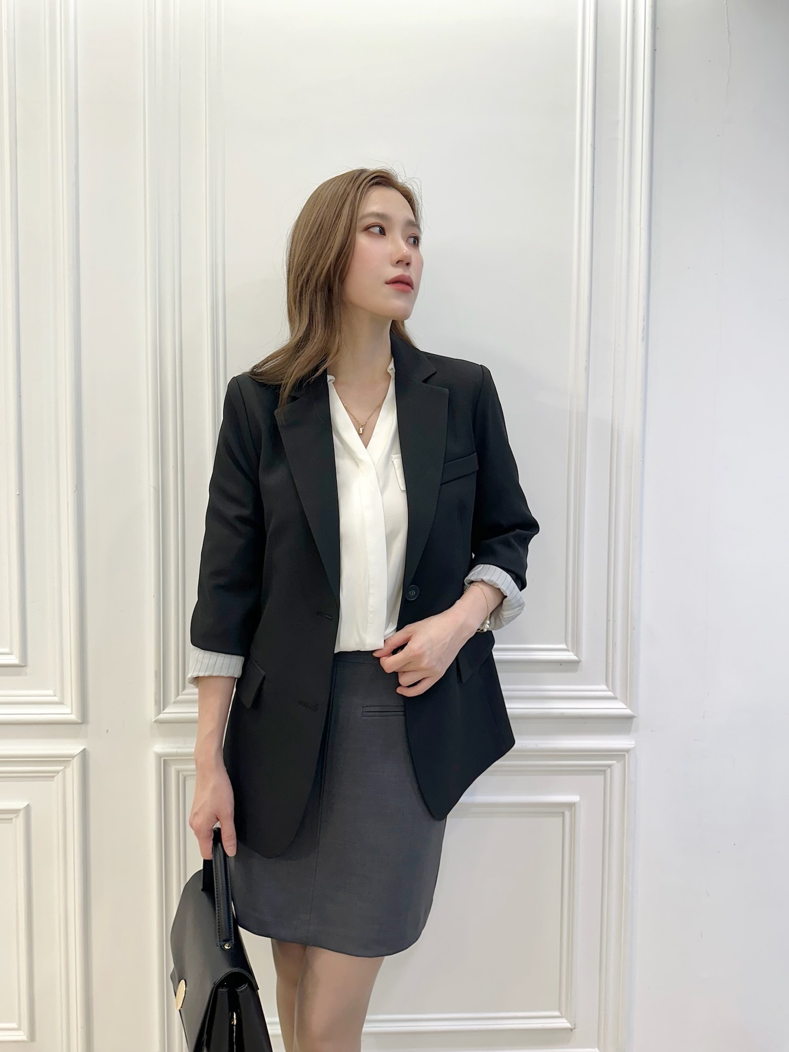 細緻袖條紋西裝外套