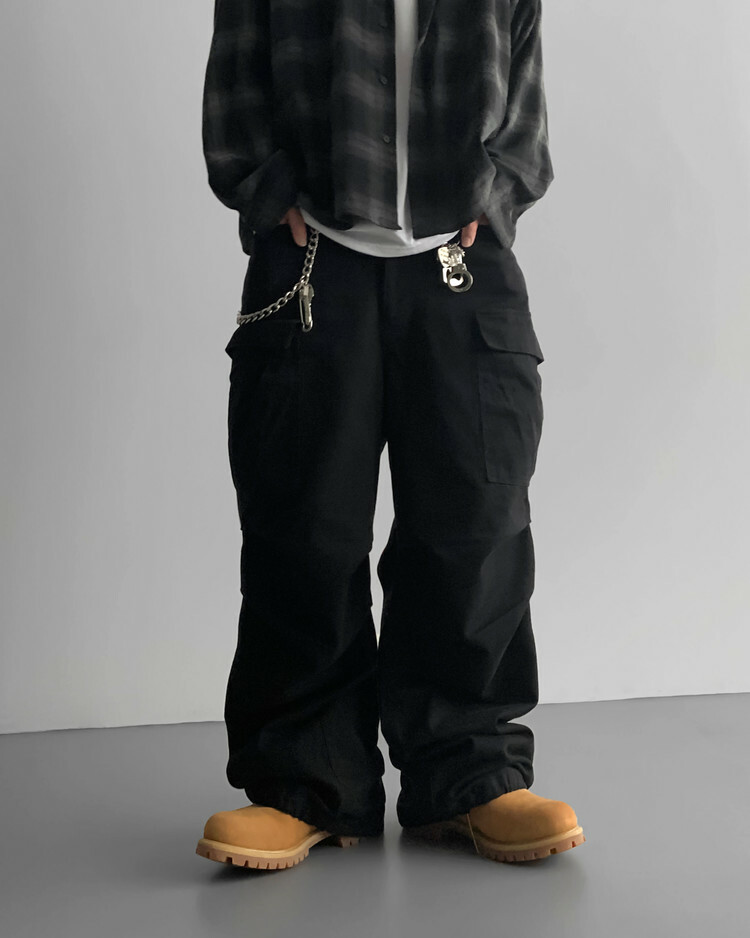 (韓國限時特價)側邊拉鍊降落傘工裝褲