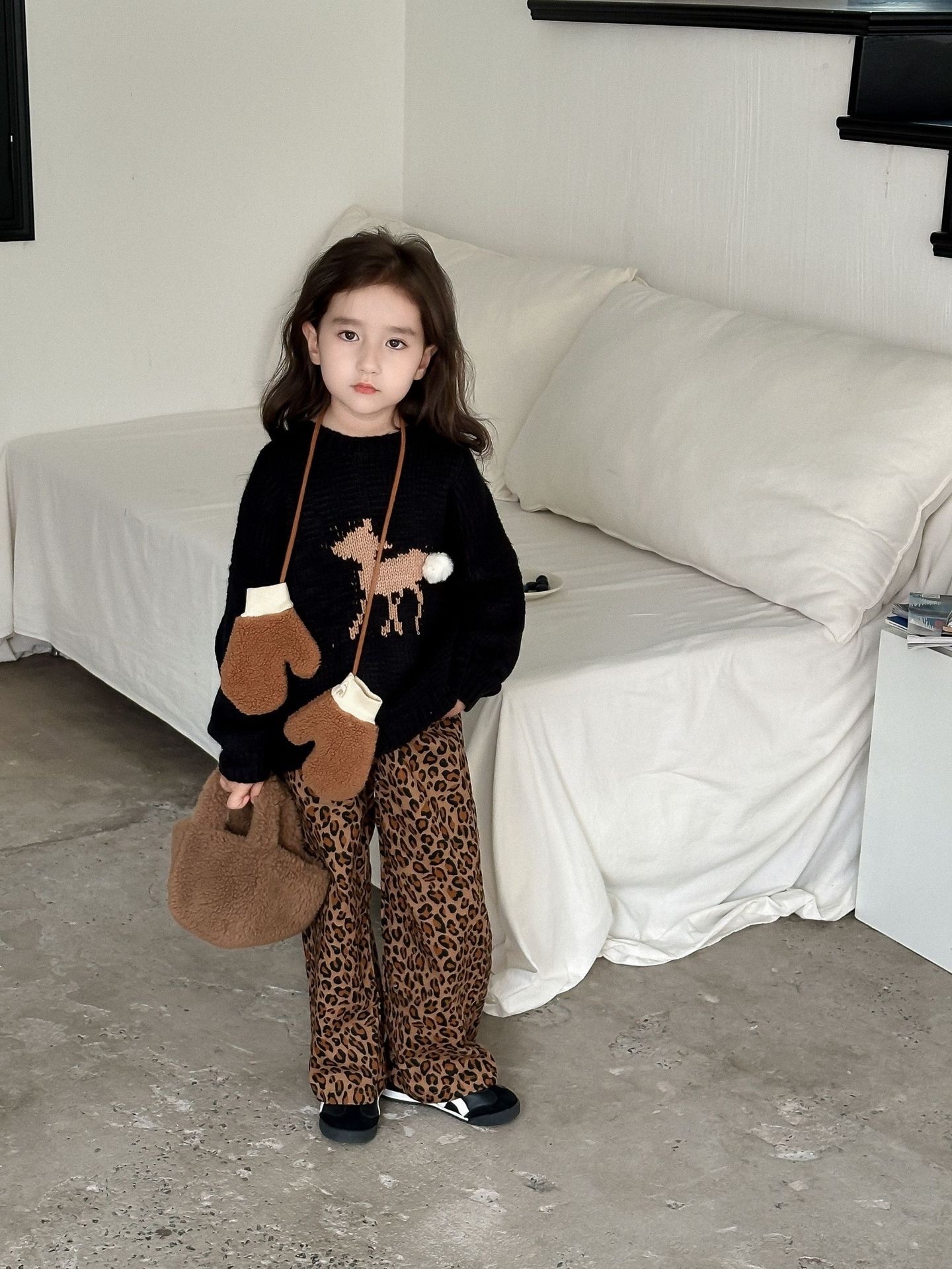 時髦豹紋直筒褲