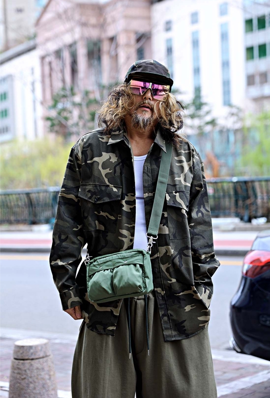 大碼迷彩雙口袋襯衫夾克