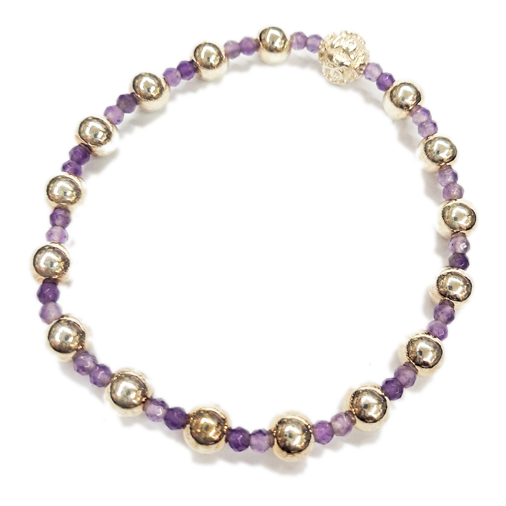 紫晶+六字真言925純銀圓珠手珠6mm【十方】146733