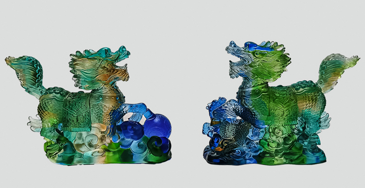 鹿港窯禮品館 琉璃 麒麟獻瑞 帶來好運與財富
