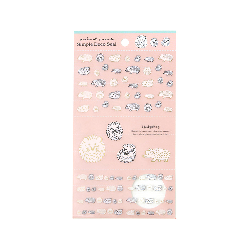 刺蝟 燙金 PET透明貼紙 動物遊行系列｜日本RYU-RYU