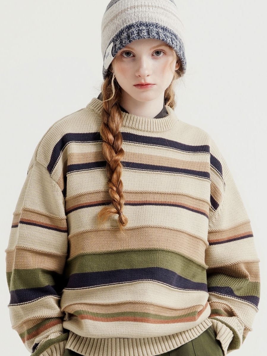 <預購>  韓國WV PROJECT電繡小Logo混色條紋針織衫