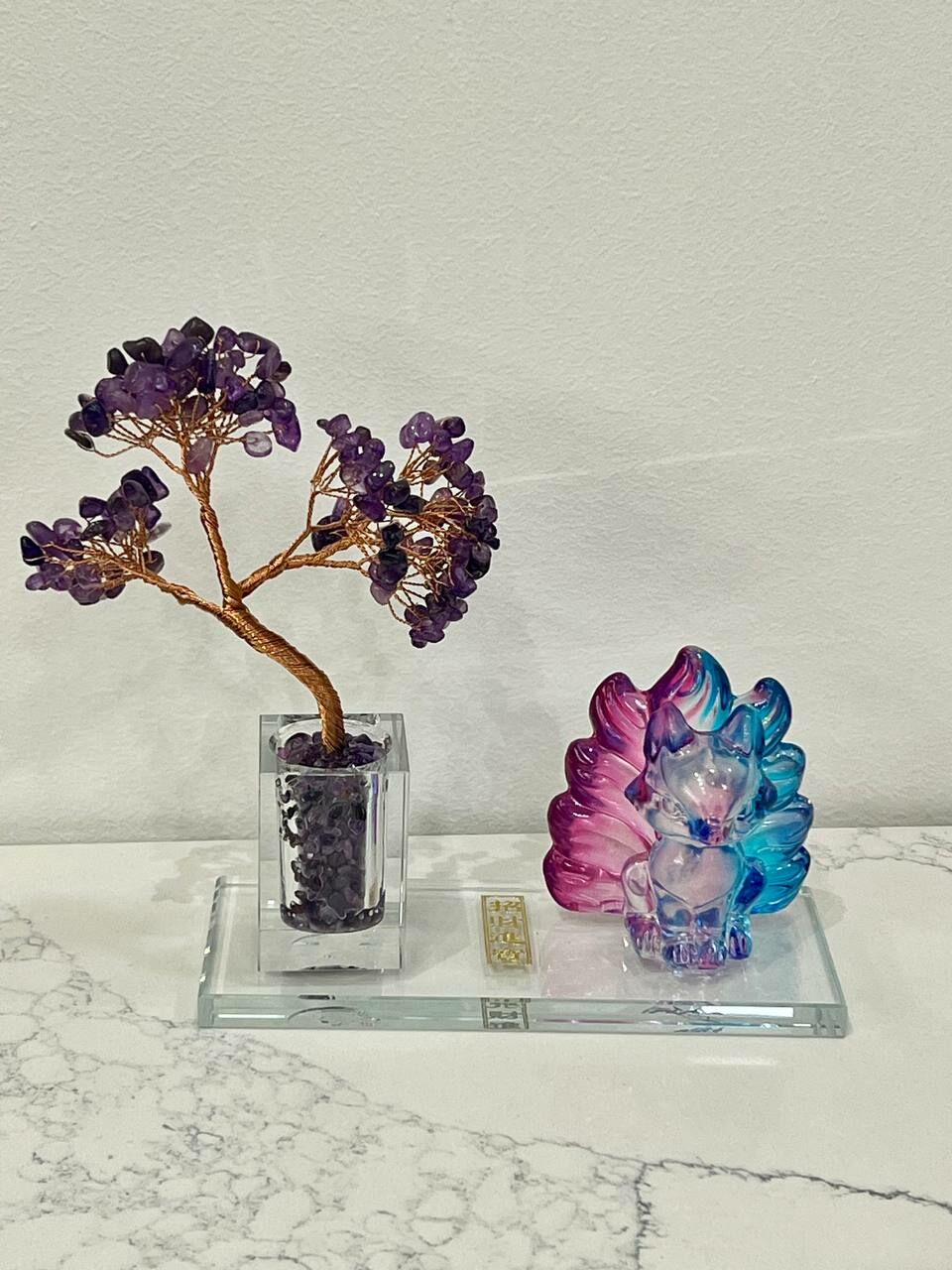 [S] GEMZ & CO BFG AMETHYST TREE WITH GRADIENT PINK/BLUE NINE TAILED FOX DISPLAY , X32 (X32)