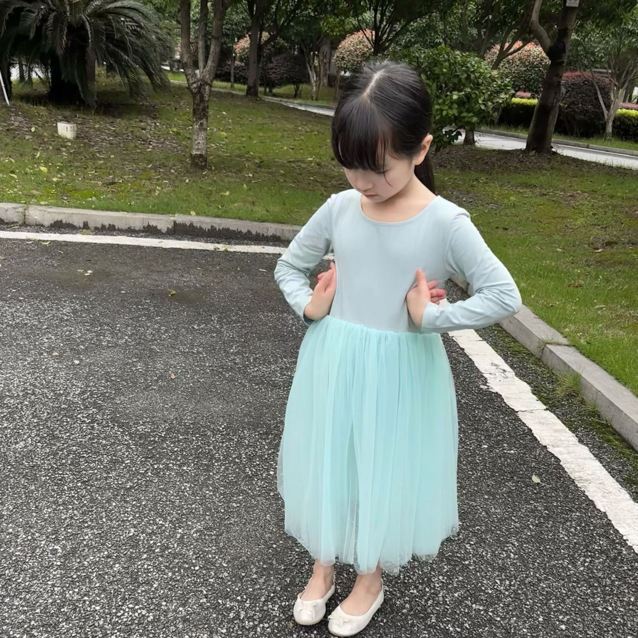 極柔軟長袖公主紗裙