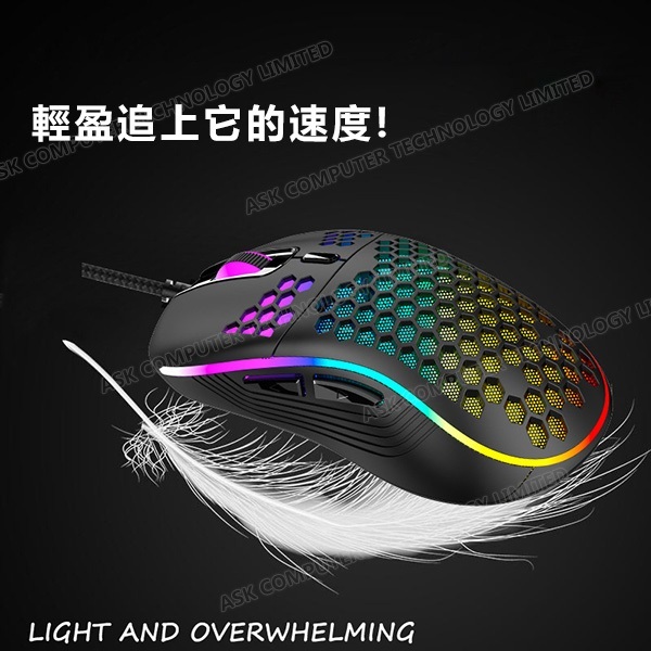 B&C Korea Hole Hollow Lightweight Wired E-sports Gaming Mouse Computer USB Light Up (B0109)