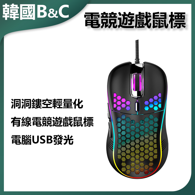 B&C Korea Hole Hollow Lightweight Wired E-sports Gaming Mouse Computer USB Light Up (B0109)
