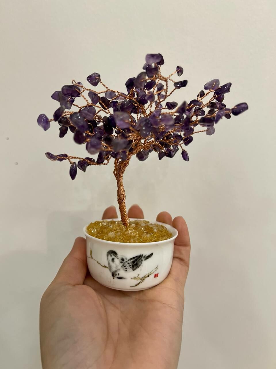 [S] GEMZ & CO HLCT LOVEY DOVEY SPARROW MINI TEACUP AMETHYST/CITRINE TREE, W209 (W209)