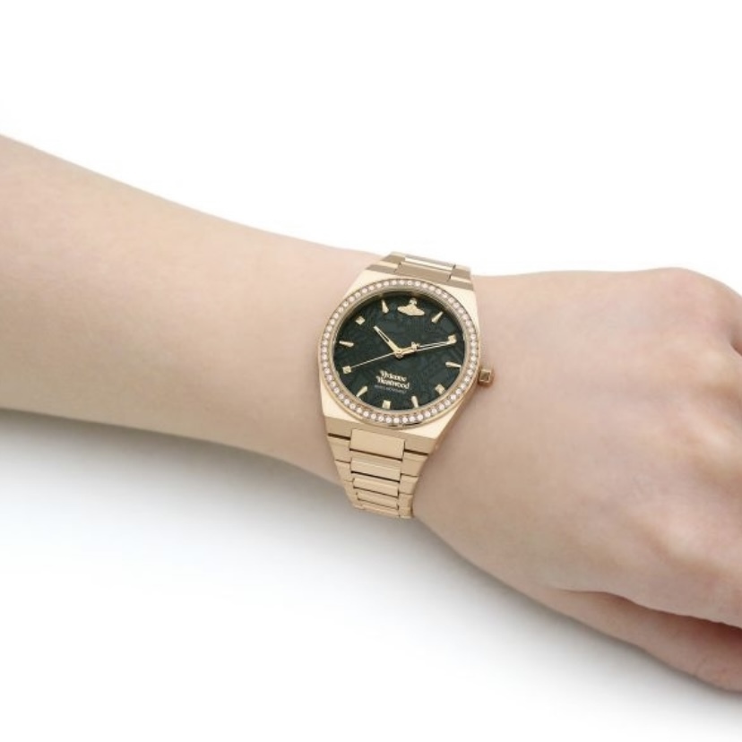 VIVIENNE WESTWOOD 手錶 34mm 腕錶 石英機芯 不鏽鋼錶帶 綠色錶盤 50米防水