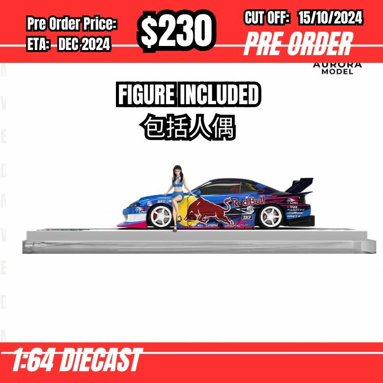 PO-$230 * Time Micro * 1:64 Nissan S15 Silvia LB Red Bull w/figure [OD03/10]