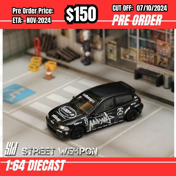 PO-$150 * Street Weapon * 1:64 Honda Civic EG6 Stussy #8 [OD03/10]