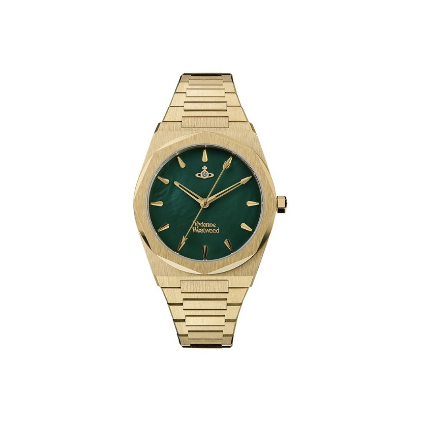 VIVIENNE WESTWOOD 手錶 34mm 腕錶 石英機芯 精鋼錶帶 綠色錶盤 女錶 多邊形土星元素