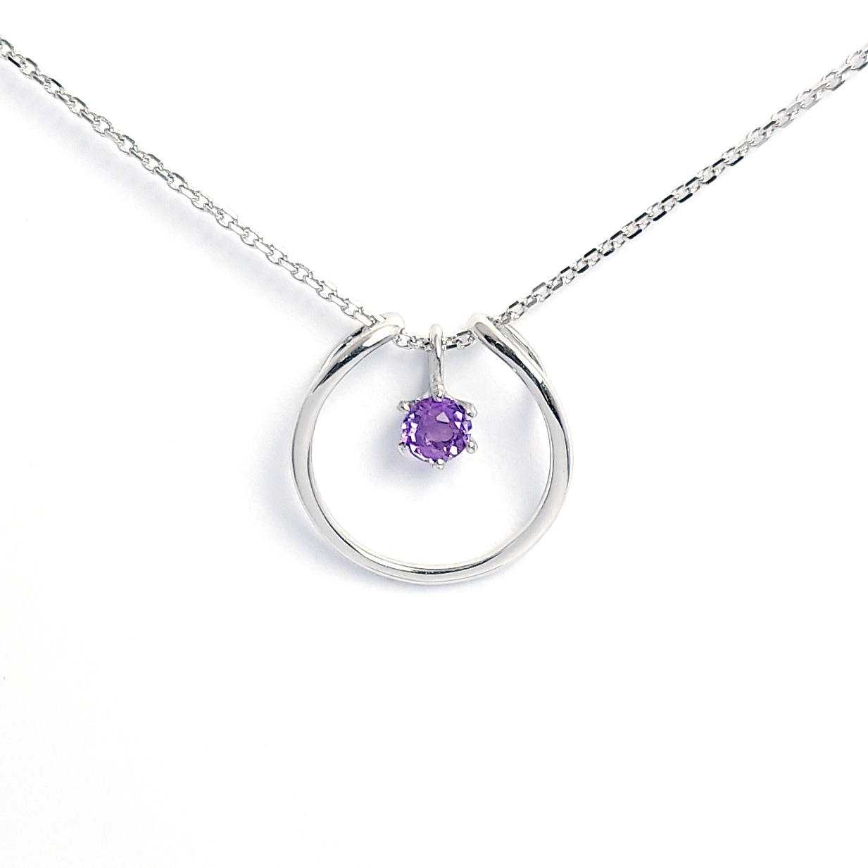 18K白金天然鑽石紫晶石頸鏈