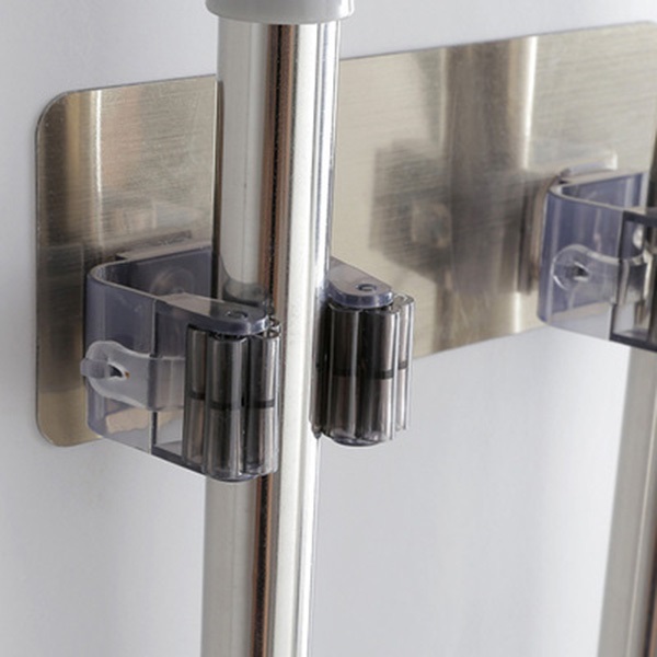 B&C Korea mop hook, broom holder, strong load-bearing buckle, no trace, no punching, kitchen bathroom wall hanging hook clip (transparent double buckle) B0162