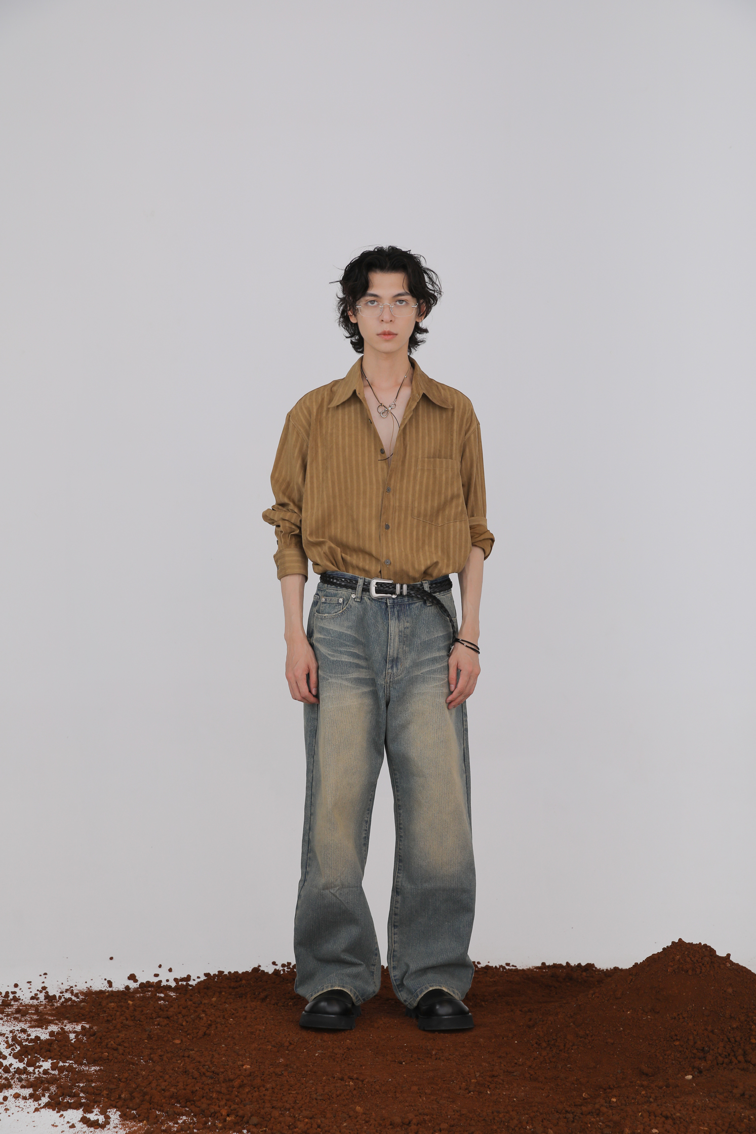 【Unisex】Suede Stripe Shirt #襯衫