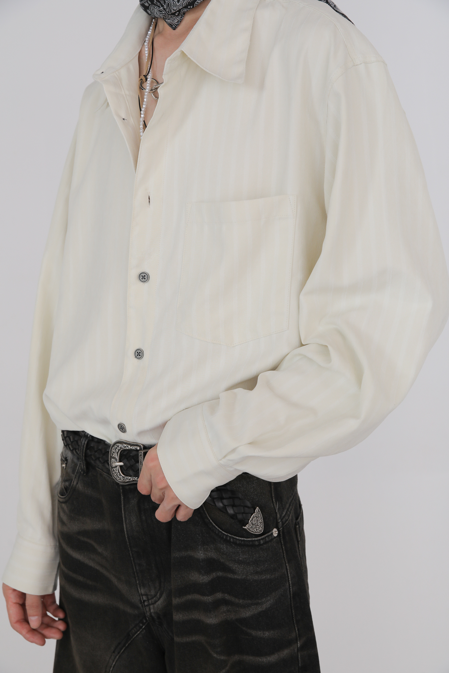 【Unisex】Suede Stripe Shirt #襯衫