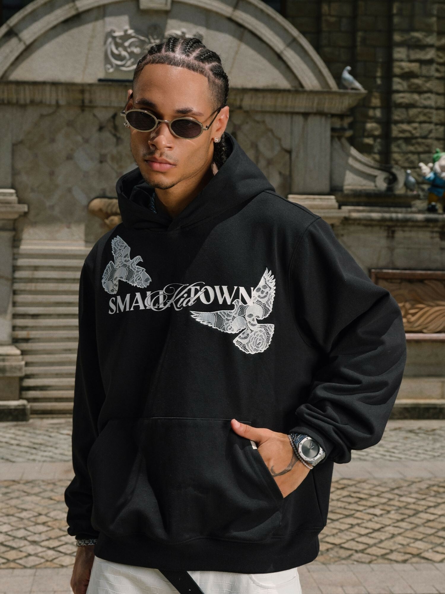 STK SmallTownKid 和平鴿 蕾絲壓印 帽T