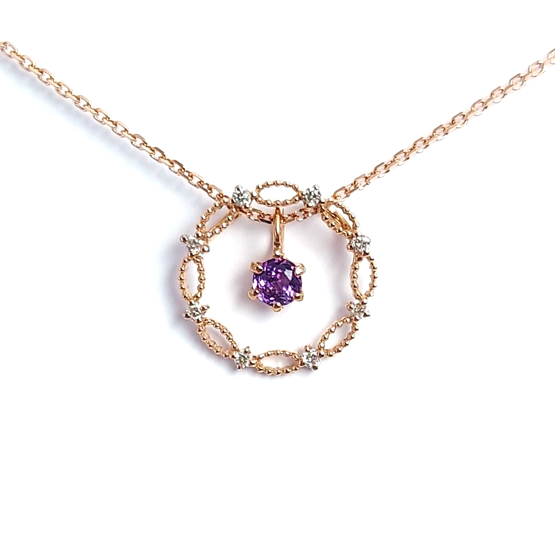 18K玫瑰金天然鑽石紫晶石頸鏈