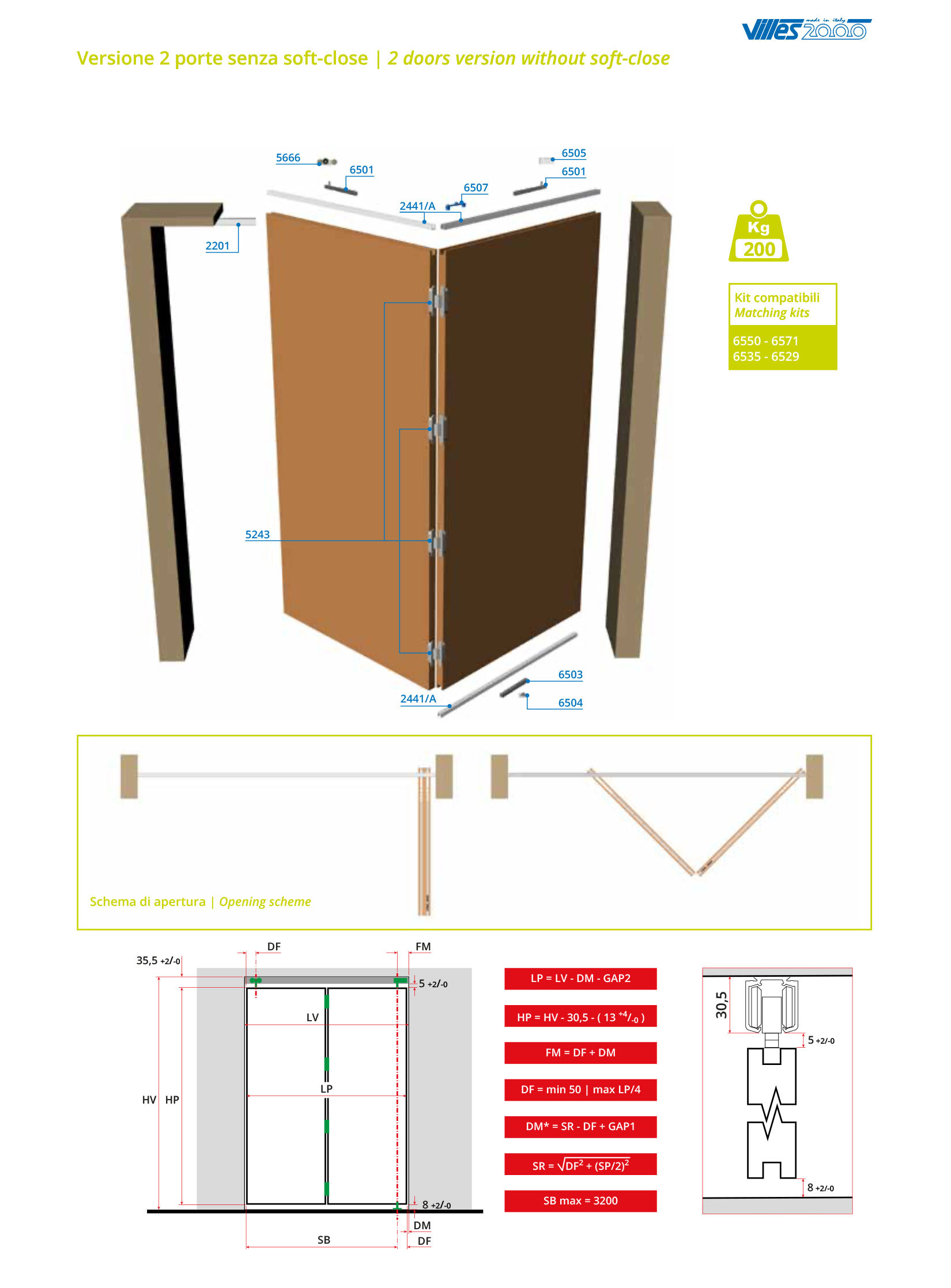 villes 6550/s 雙趟摺門系統 重磅 200kg