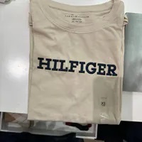 [S] TOMMY HILFIGER EMBROIDERED HILFIGER LOGO T-SHIRT,OPTIC WHITE, 76J5186-103 (STH859)