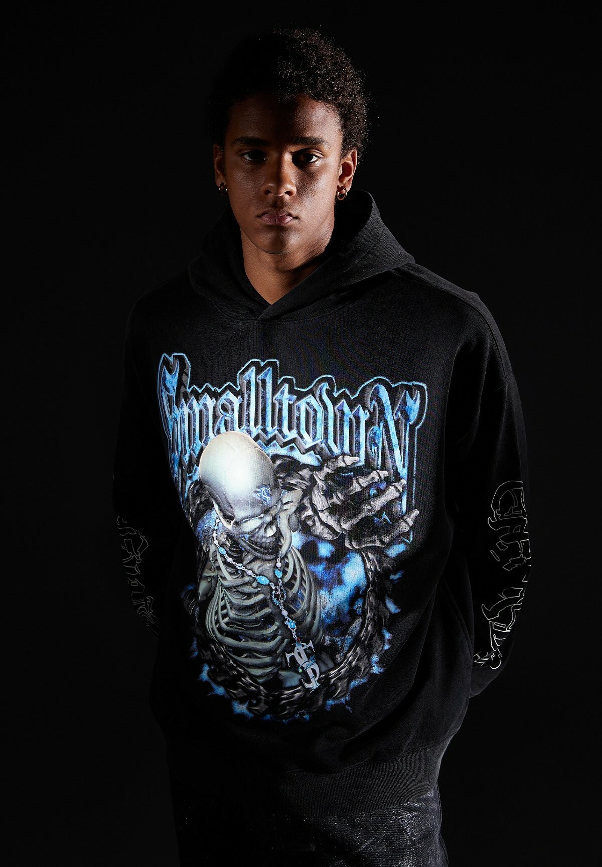 STK SmallTownKid 藍焰骷髏 美式印花 帽T