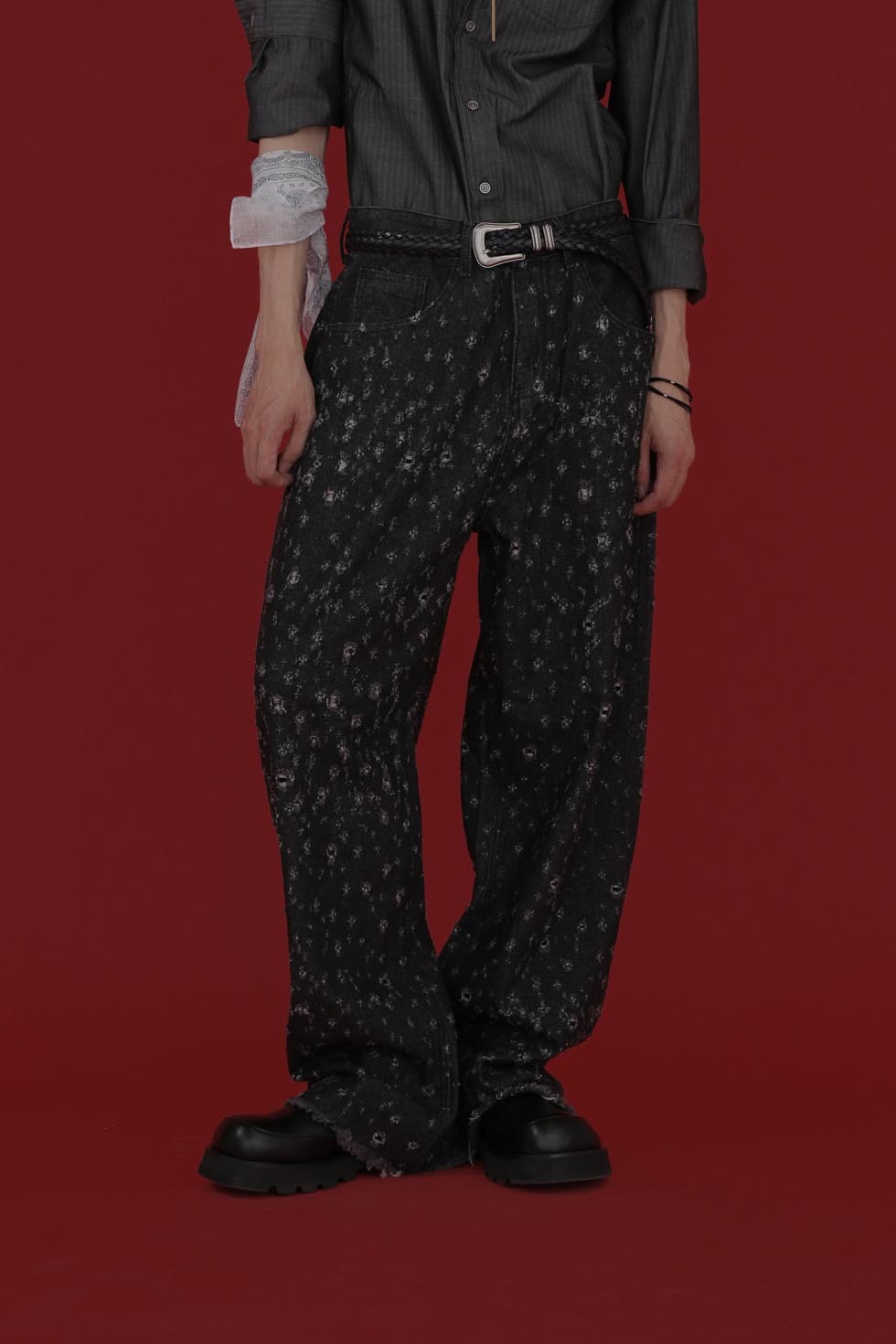 Bullet Distressed Wide Denim #牛仔褲