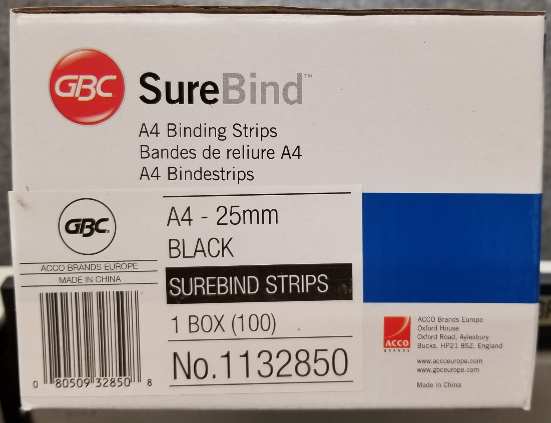 SUREBIND STRIP 1" A4 BLACK A4 25MM (100'S) #1132850 - CN