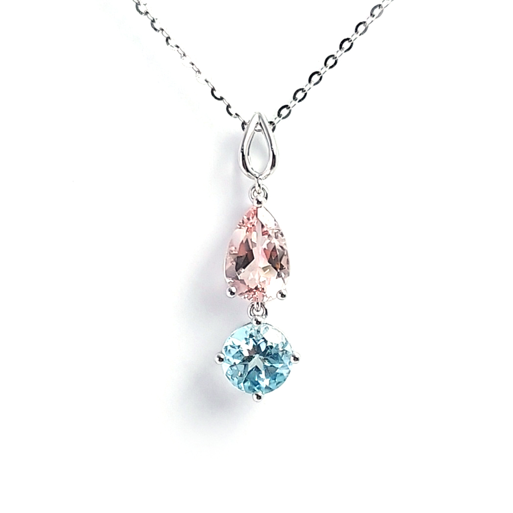 18K白金天然鑽石摩根石/托帕石 耳環