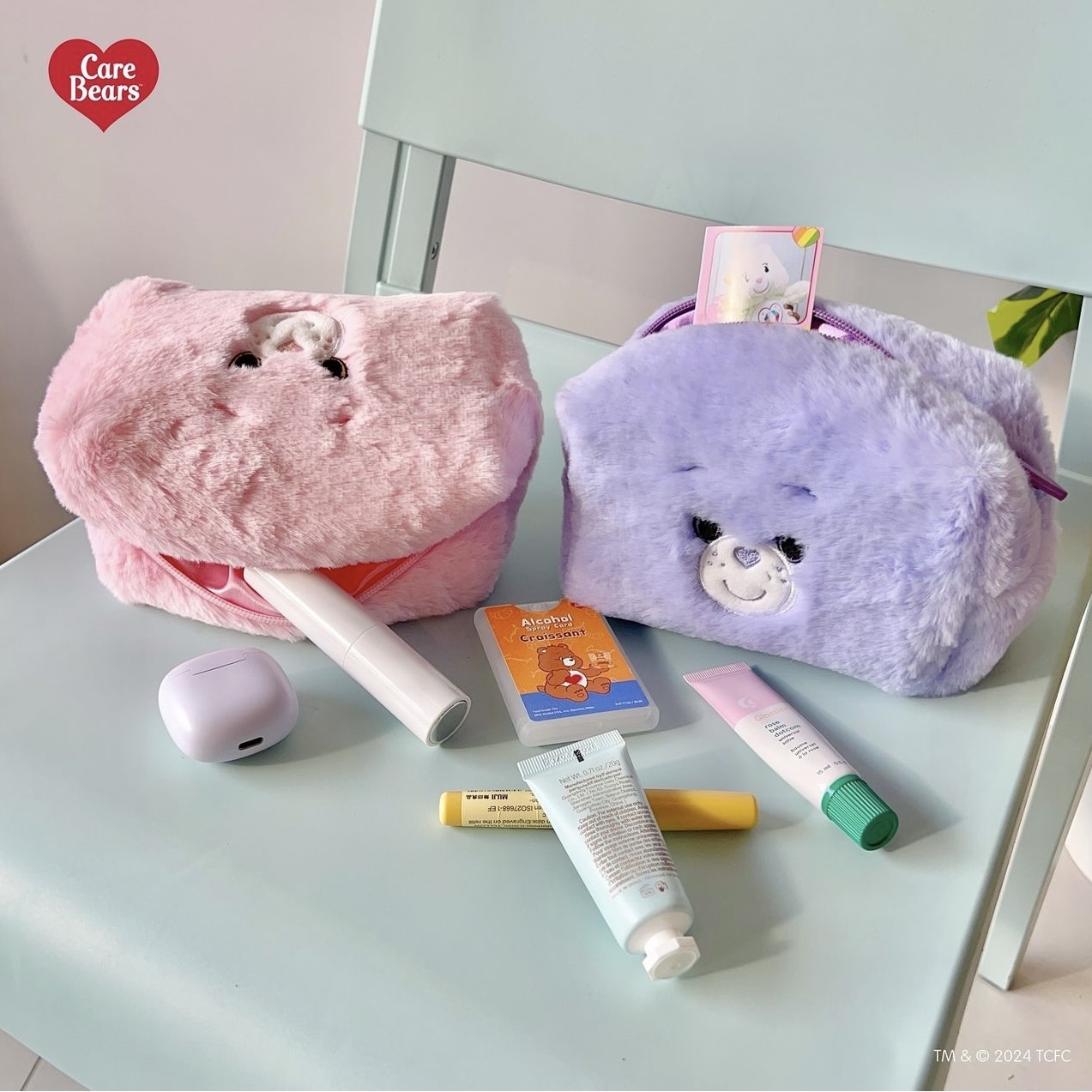 CARE BEARS 彩虹熊 長毛毛絨 化妝包 收納包 小包 8色 代購