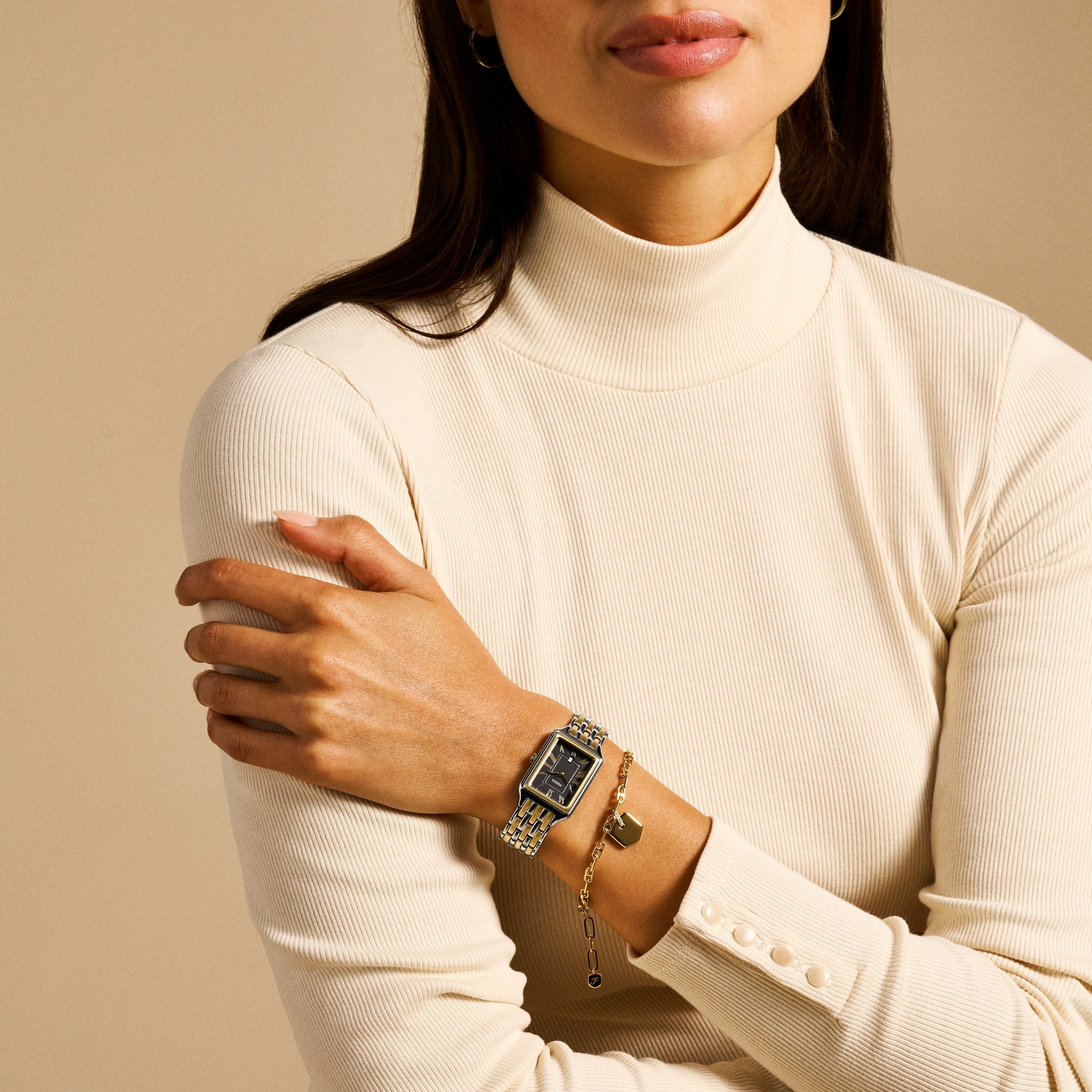 Raquel 復古女伶羅馬數字手錶手鍊套組 金色x銀色不鏽鋼鍊帶 23MM ES5376SET