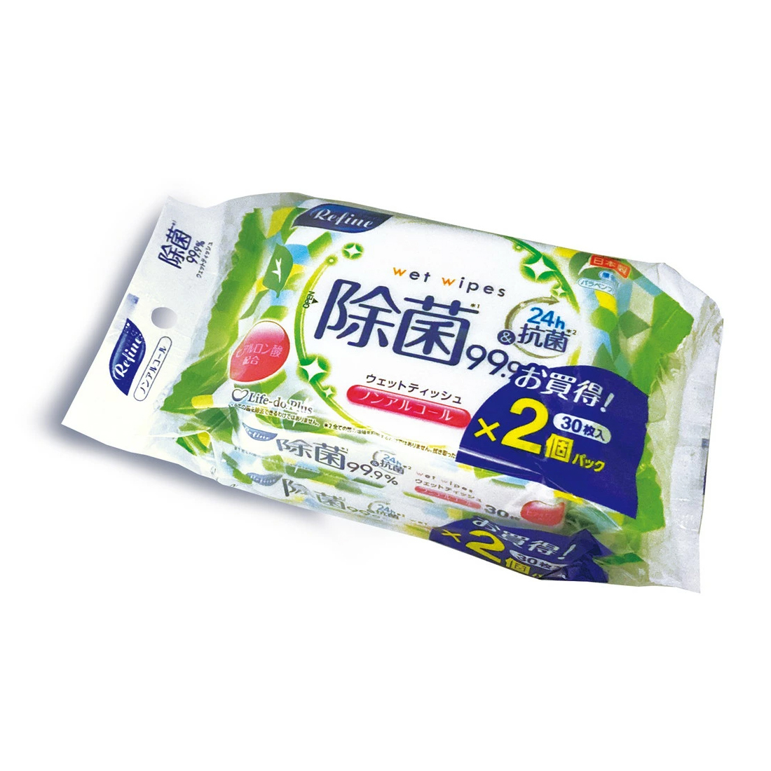 Life-do. Plus - 【2件裝】【30片入】Refine 99.9%除菌便攜式濕紙巾(無酒精)