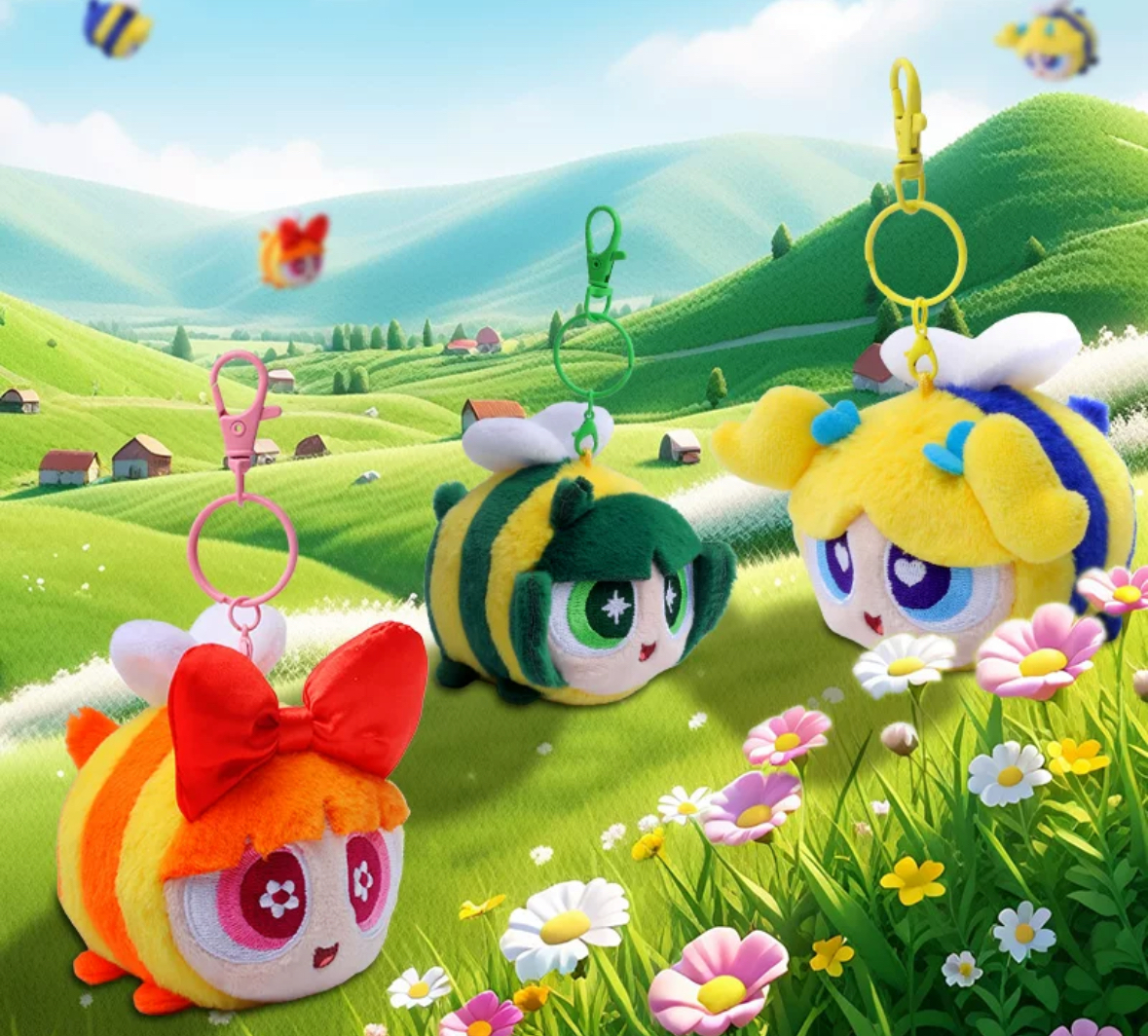 華納正版授權 飛天小女警 毛絨吊飾 蜜蜂款 鑰匙圈 花花 泡泡 毛毛 (任買兩件711免運)/預購
