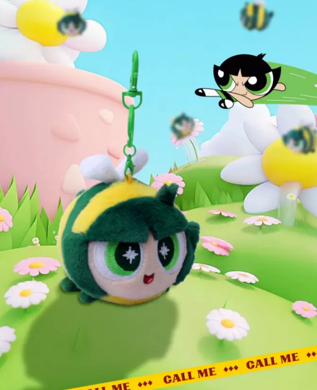 華納正版授權 飛天小女警 毛絨吊飾 蜜蜂款 鑰匙圈 花花 泡泡 毛毛 (任買兩件711免運)/預購