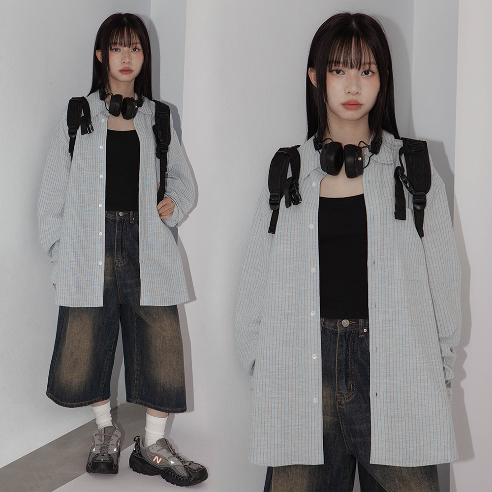 亞麻條紋襯衫(in stock)