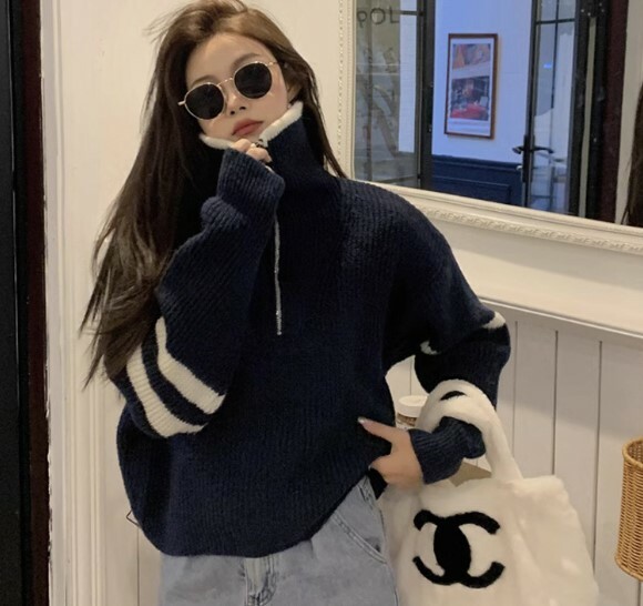 ᴷᴼᴿᴱᴬ 正韓🇰🇷<現貨>冷酷半拉鍊高領針織上衣(三色)