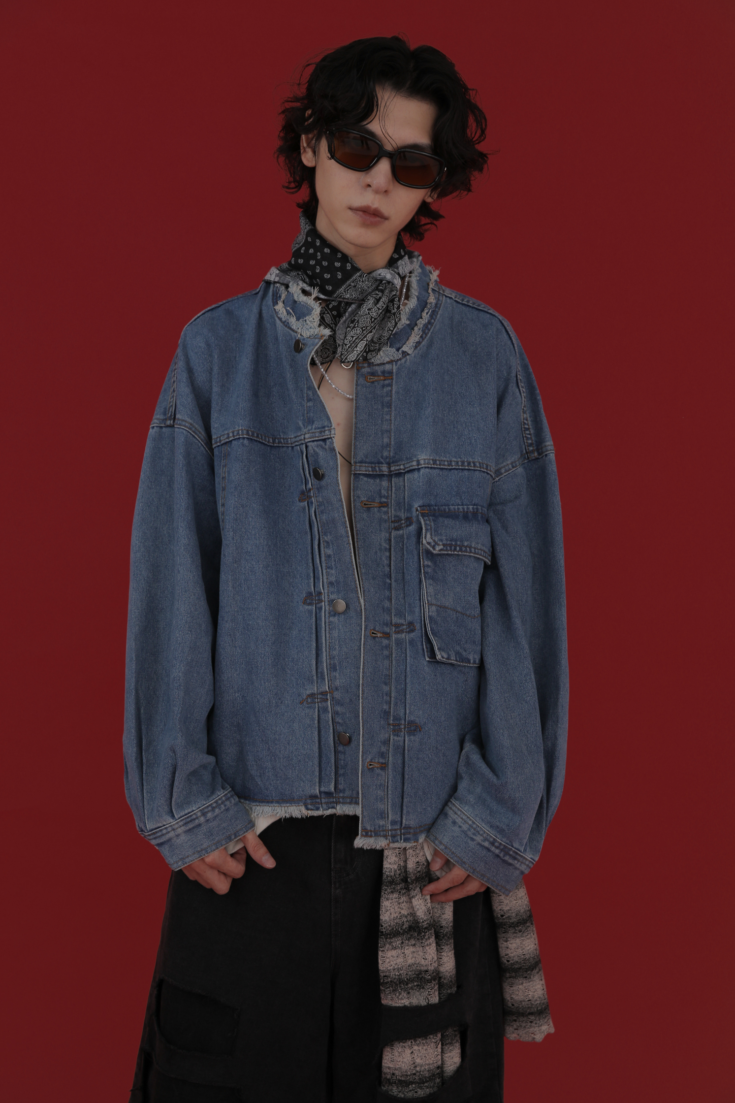 Henley Neck Denim Jacket #牛仔外套