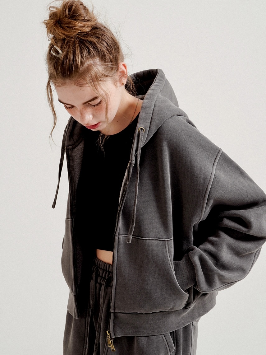 <預購> 韓國WV PROJECT 復古色調雙拉鍊刷毛連帽外套X口袋寬棉褲#套裝