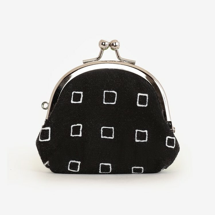 SOU・SOU 12號帆布 軟 口金包（小）/枡 黑色×白色