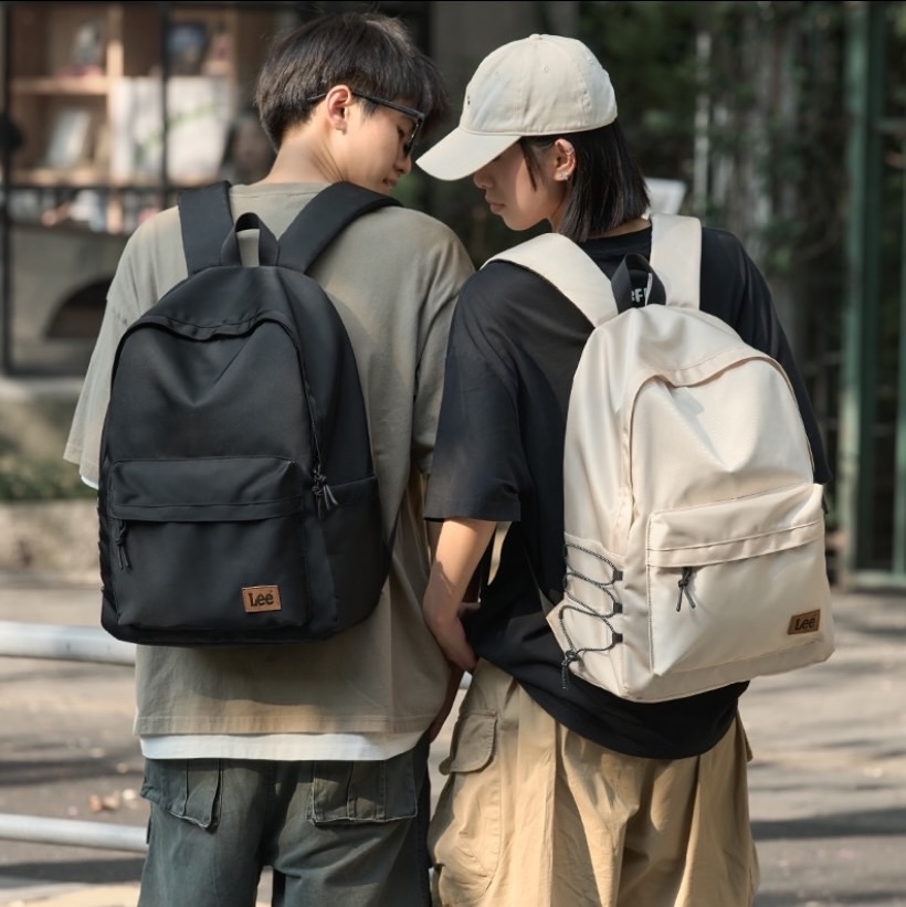 LEE雙肩大容量後背包 卡其白 黑色