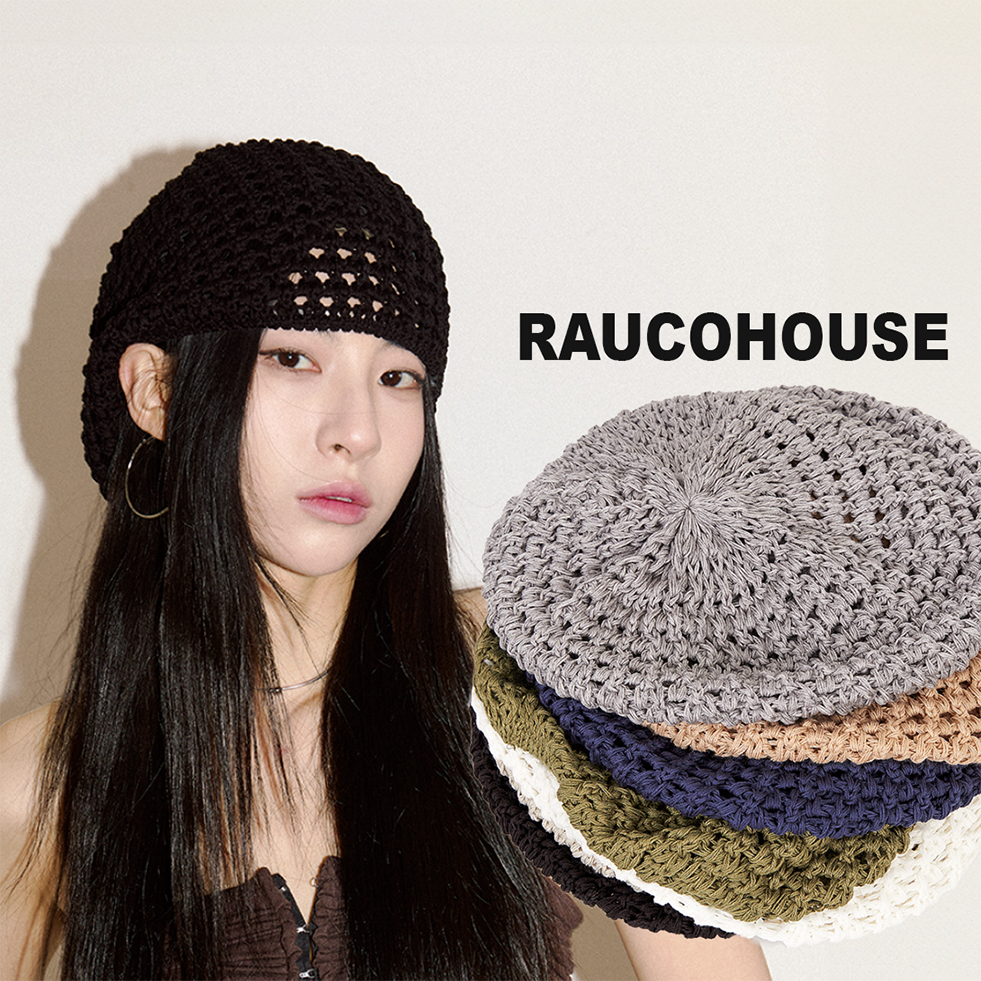 Raucohouse 簍空粗針織畫家帽 包頭帽