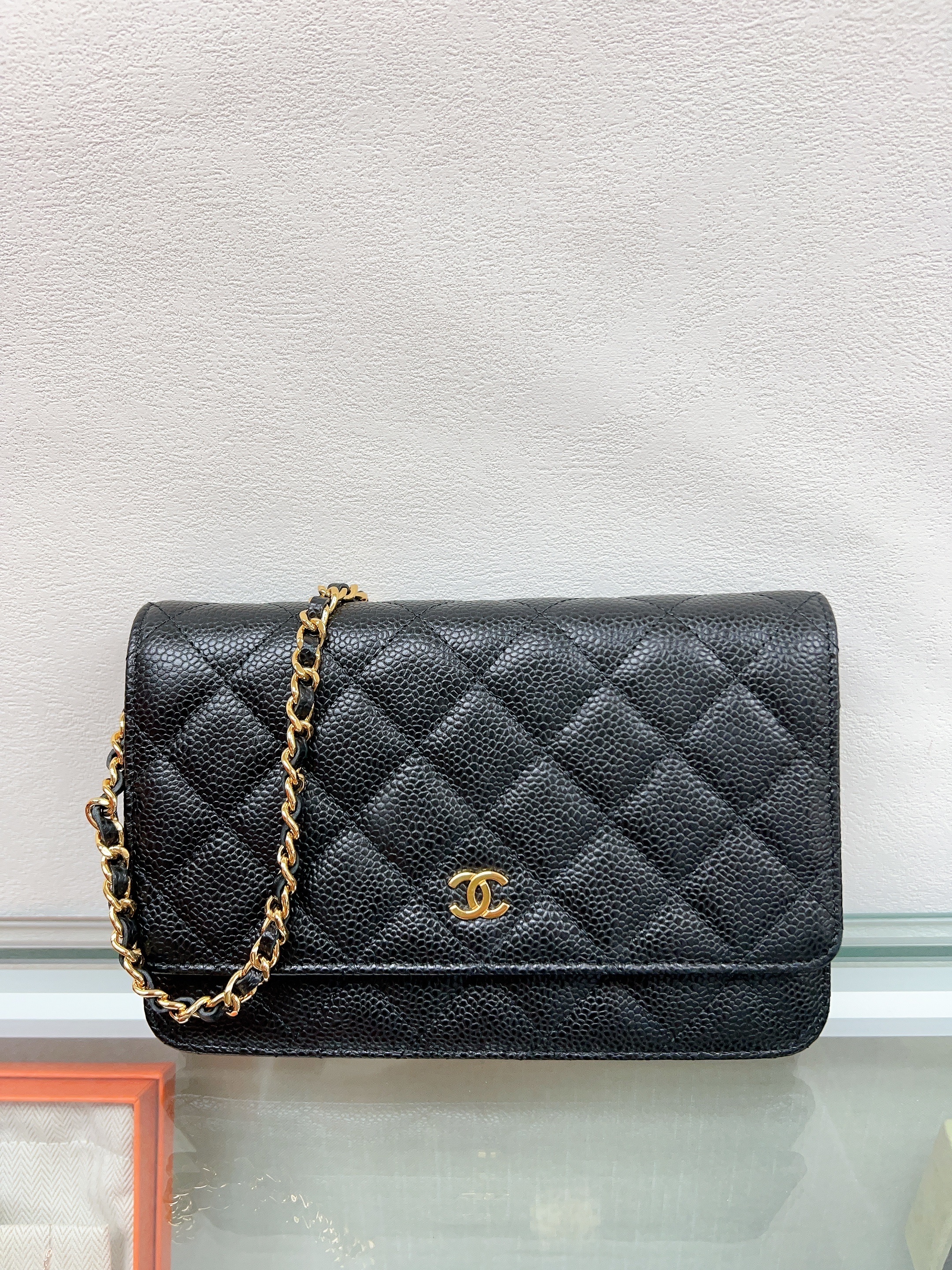 Chanel classic wallet on chain woc (black caviar GHW)
