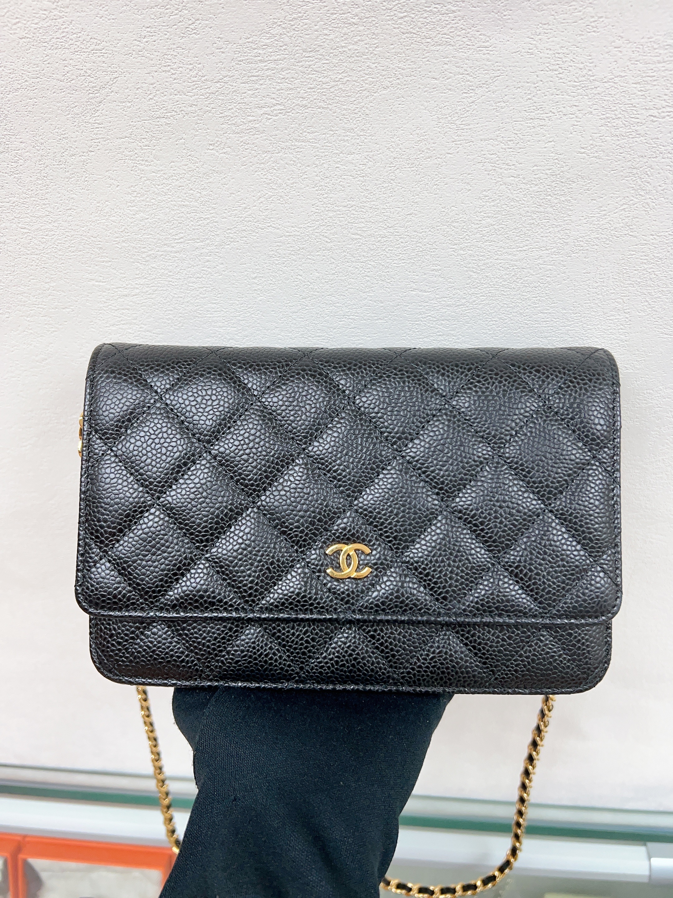 Chanel classic wallet on chain woc (black caviar GHW)