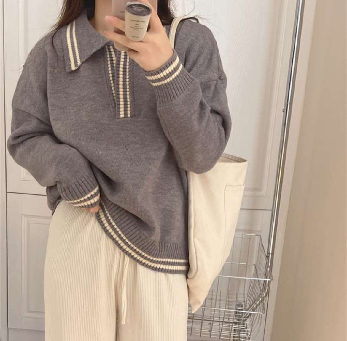 ᴷᴼᴿᴱᴬ 正韓🇰🇷韓版撞色Polo衫小眾設計款條紋針織毛衣（三色）