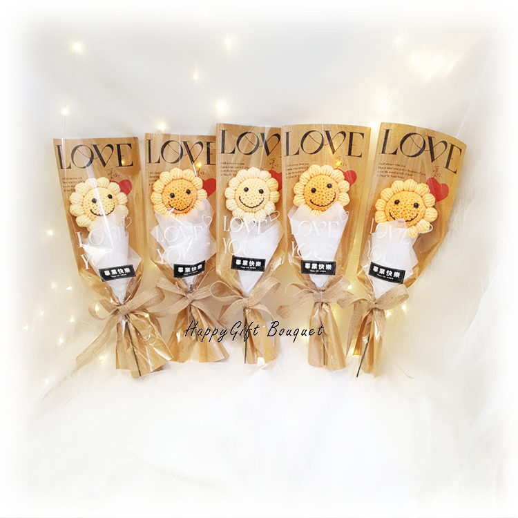 太陽花針織花單支花束,畢業花束,sunflower knitted bouquet