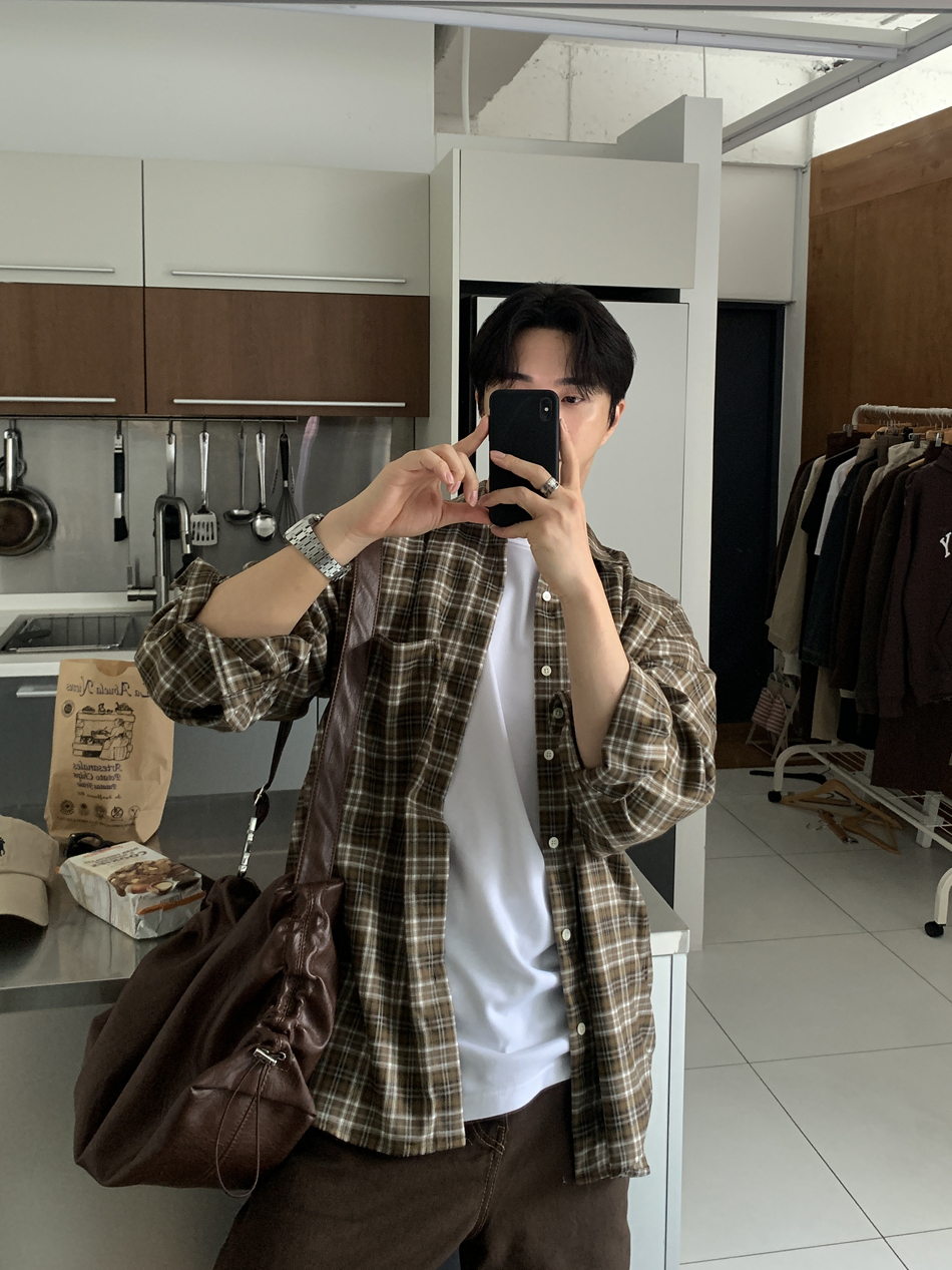 寬鬆格紋襯衫(4色)