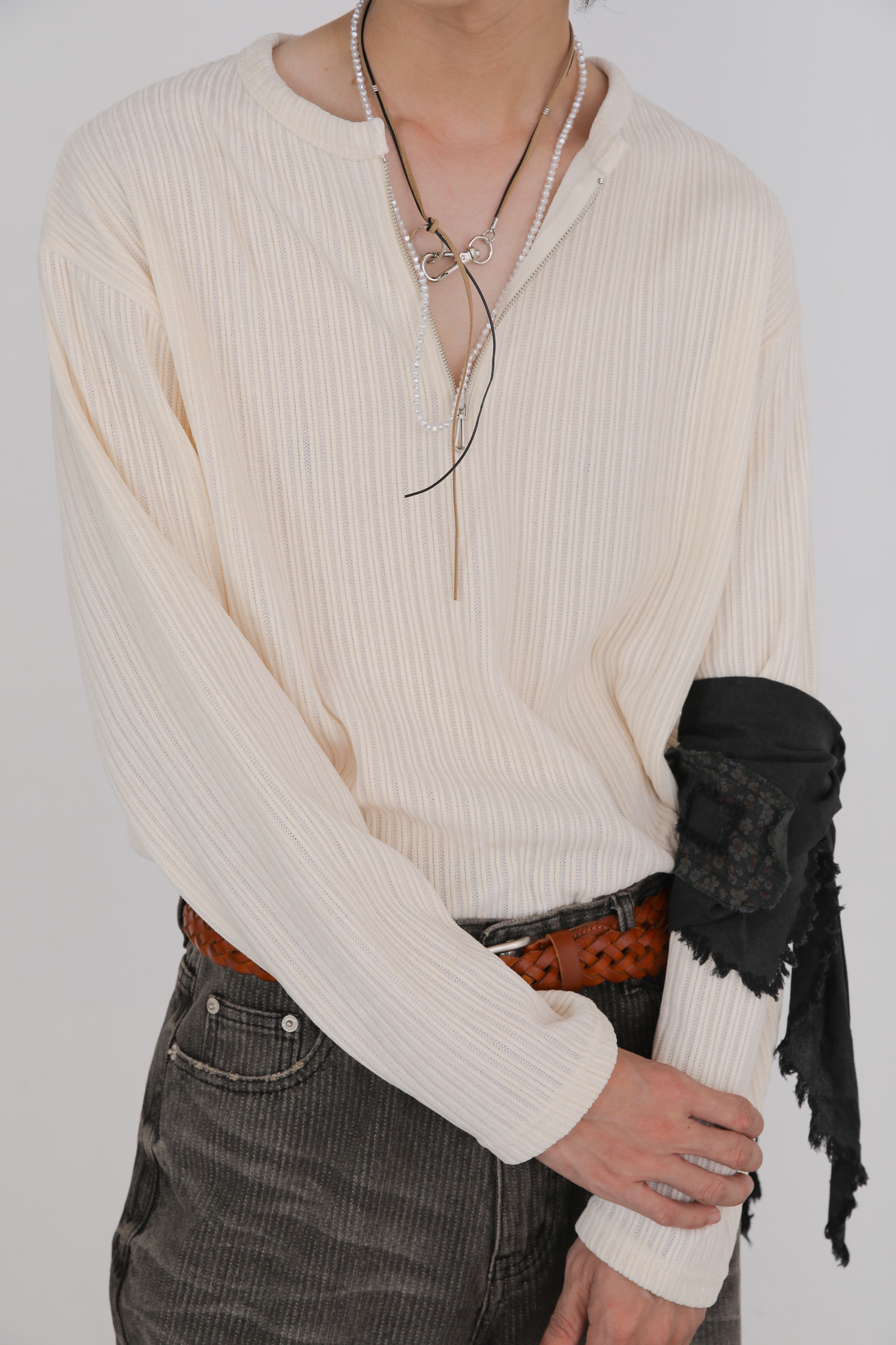 Velour Zipper Henry Neck Long Sleeves #長袖