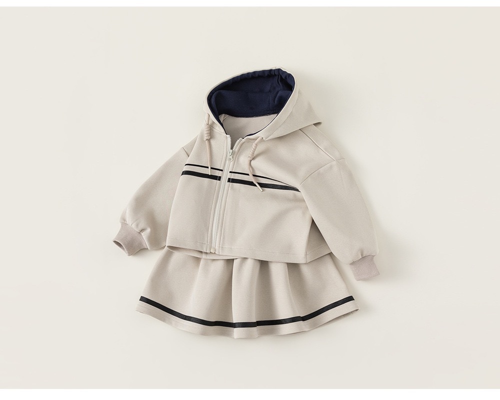 簡約學院感連帽裙子套裝