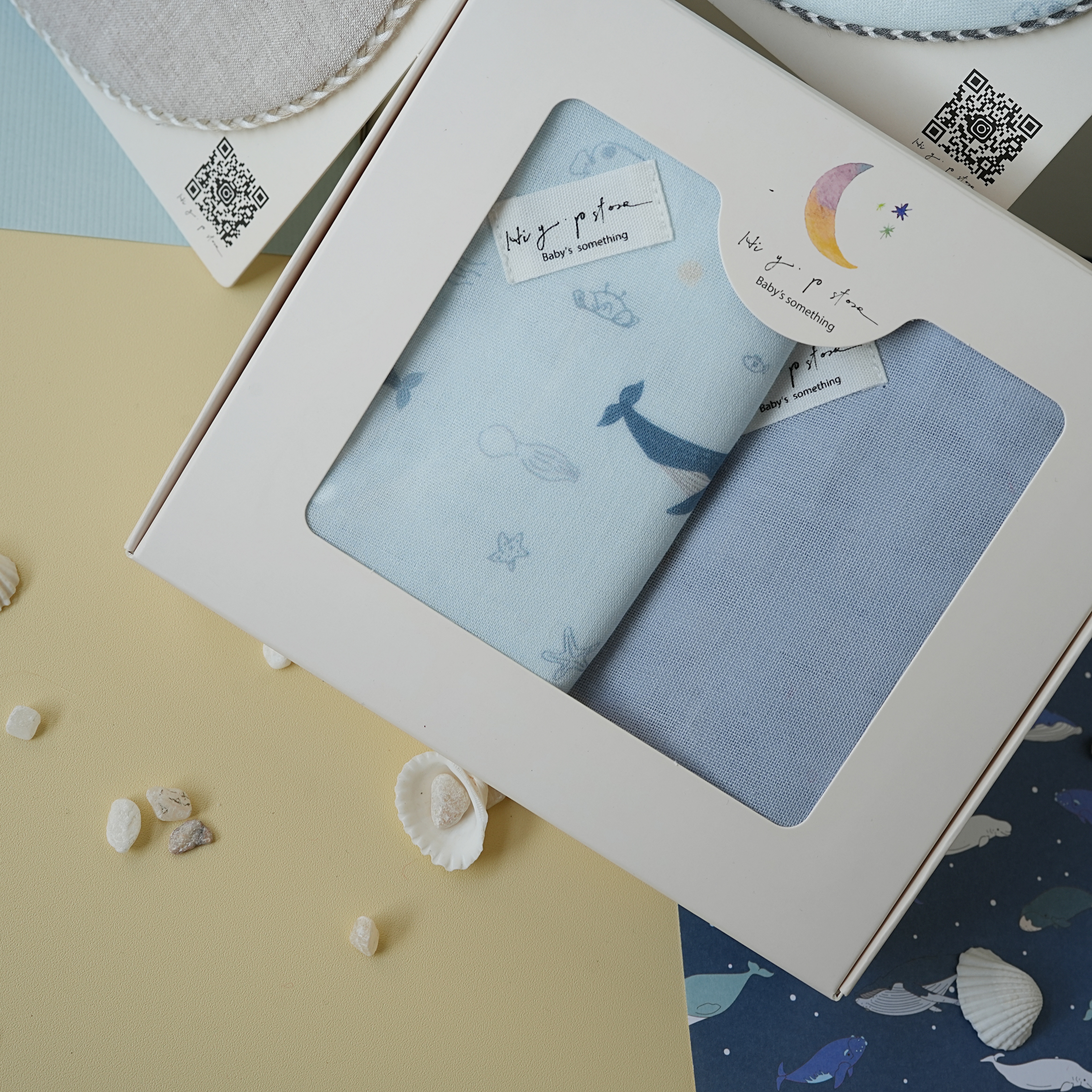 Hi Y.P store-手作六層紗紗布巾-獨家設計款-海洋之心(2件組)