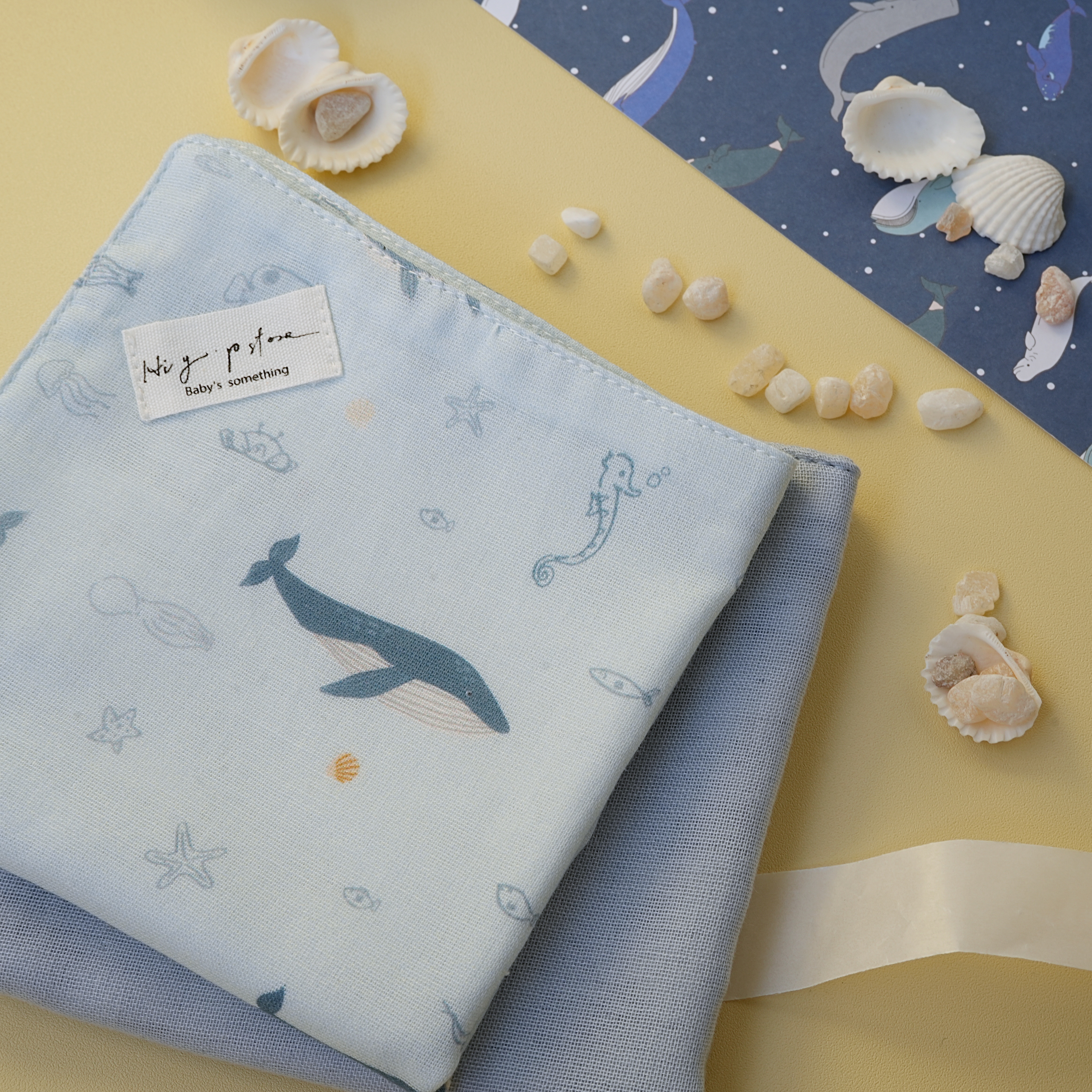 Hi Y.P store-手作六層紗紗布巾-獨家設計款-海洋之心(2件組)